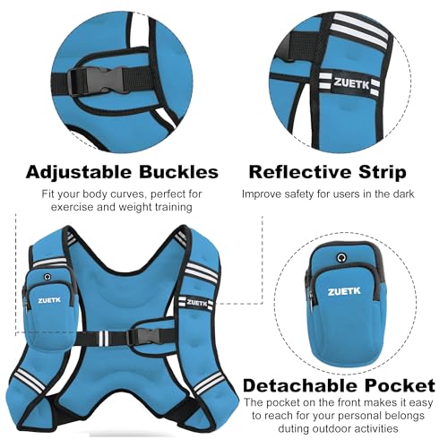 ZUETK Weighted Vest, 6lb/8lb/12lb/16lb/20lb/25lb/30lb Weight Vest with Reflective Stripe, Weighted Vest for Men Women Workout Equipment for Strength Training, Running, Jogging, Fitness, Weight Loss by ZUETK - Image 2