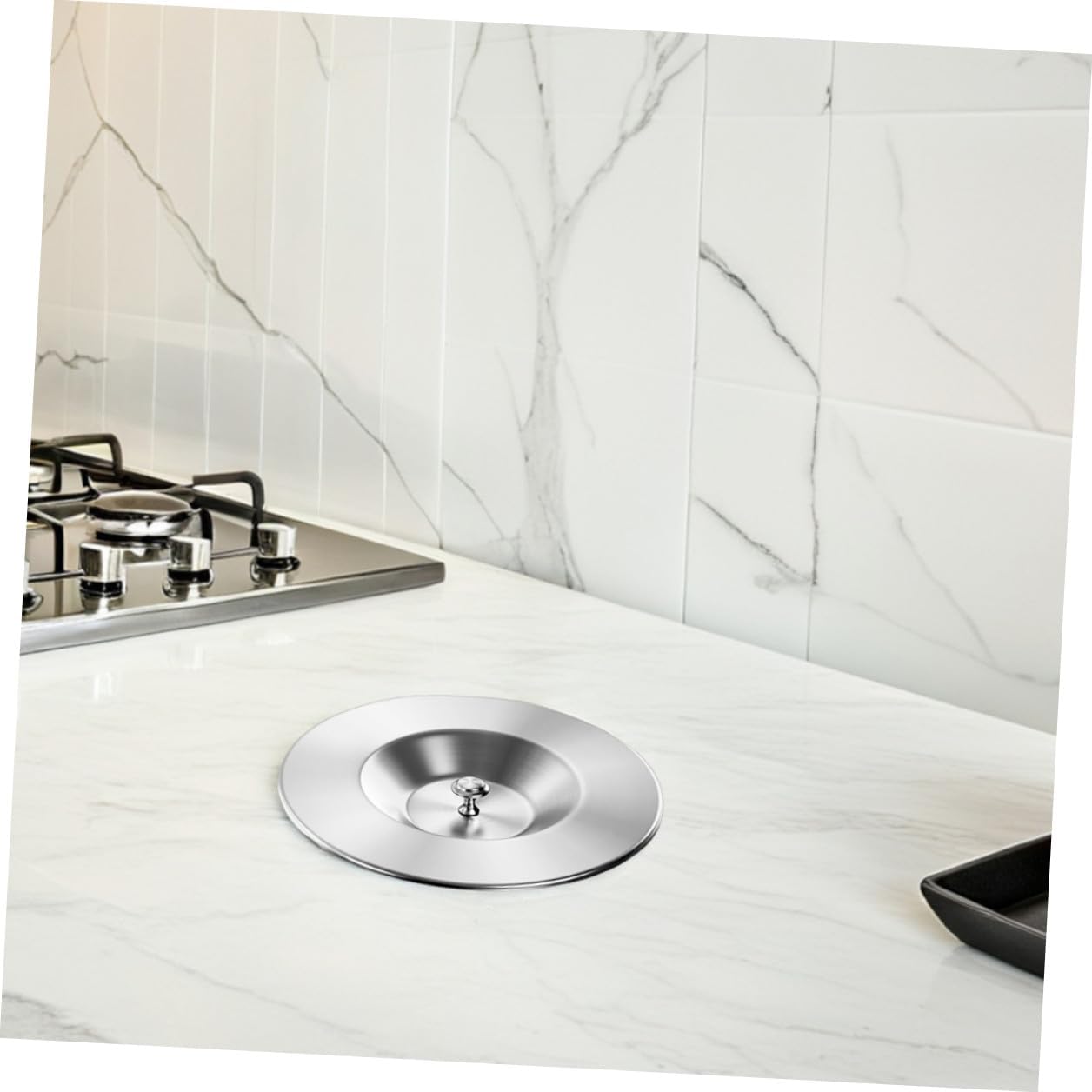 Tofficu Stainless Steel round Trash Can Lid 304 Countertop Garbage Recycling Can Cover with Grommet for Kitchen Sink Cabinet Wastebasket Lid Replacement
