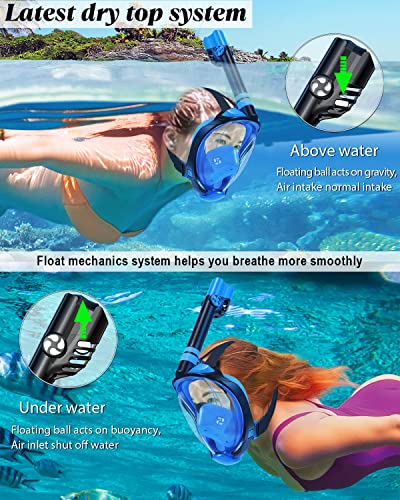 W WSTOO Full Face Snorkel Mask Adults,Suitable for Beginners Dry Top Snorkeling Gear,Can Your Mouth or Nose to Breathe,180 Degrees Panoramic View,Anti-Fog Anti-Leak,Summer Travel and Vacationing Gifts - Thumbnail 4