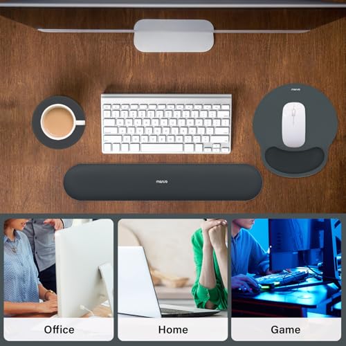 Image of MOSISO Wrist Rest Support for Mouse Pad&Keyboard Set, Circle Curved Ergonomic Mousepad&Coaster Non-Slip Base Home /Office Pain Relief&Easy Typing Pad with Soft Cloth&Raised Memory Foam, Slate Gray