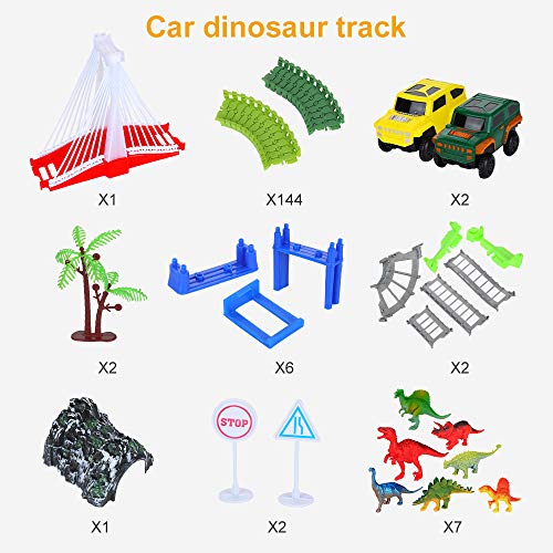 image for NeatoTek Dinosaur Toys 167 Pieces Race Tracks Flexible Train Track Rac