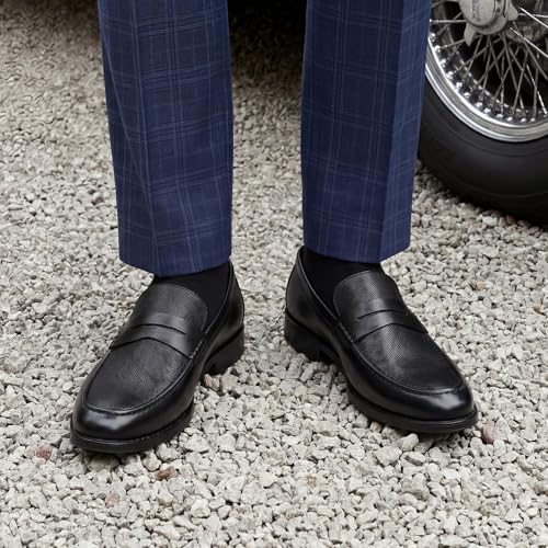 HEEZ Men's Penny Loafers, Casual Loafer Dress Shoes for Men Comfortable, Slip on Loafers for Business Formal Wedding Party Office Black — view 2