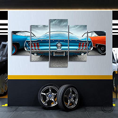 Voiture de sport sur tableau 5 pièces bleu YUANJUN