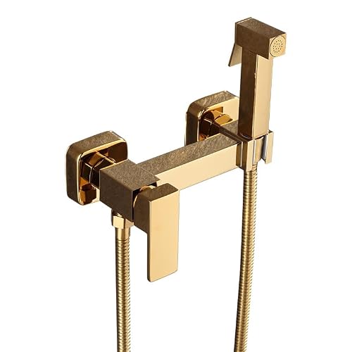 Bidet Sprayer for Toilet Toilet Jet Wash Spray Toilet Bidet Spray Set Hot and Cold Mixed All Copper Gold Square