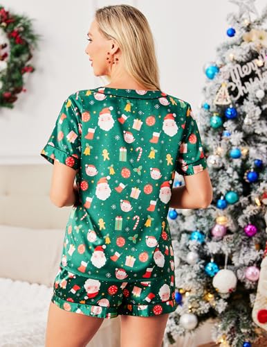 Image of Ekouaer Silk Pajama for Women Short Sleeve Satin Pj Set Two Piece Soft Sleepwear Loungewear S-XXL