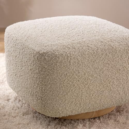 Babyletto Kiwi Gliding Ottoman in Almond Teddy Loop with Light Wood Base, Greenguard Gold and CertiPUR-US Certified by babyletto - Image 3