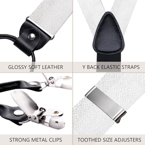 Image of Dubulle Suspender and Bow Tie for Men Paisley Solid Mens Suit Braces Pretied Bowtie and Handkerchief Cufflinks Formal Wedding
