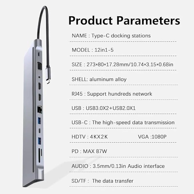 Hub USB C 12 en 1 RMBR con Ethernet 1Gbps y Carga 87W miniatura 5