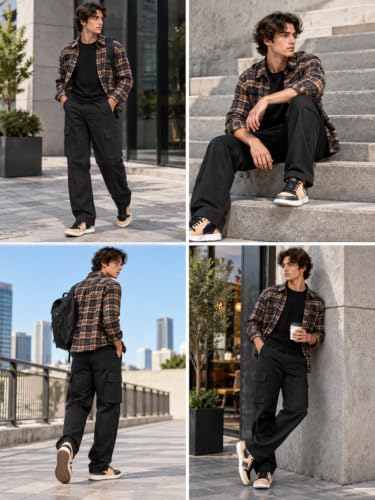 Image of Leriya Fashion Men's Loose Low-Rise Baggy Cargo Pants - Cotton Trousers with Adjustable Drawstring Waist - Casual Streetwear Utility Cargos | Men Relaxed Fit Pants Relaxed Fit Pant