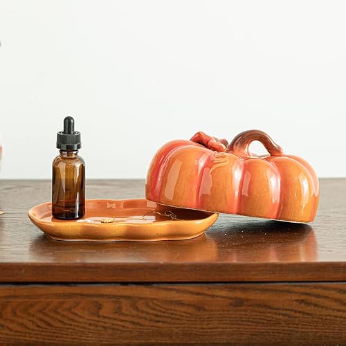 Yinyuedao Pumpkin Butter Dish With Lid Ceramic Butter Keeper - For Butter, Dishes, Fruits - Butter Dish For Countertop, Counter, Refrigerator - Farmhouse Decoration For Kitchen ( Orange Pumpkin ) #TOP6