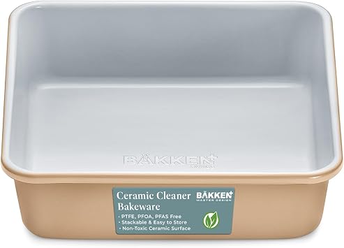 Square Cake Pan - Aluminized Steel, Ceramic Non-Stick Coating, Non-Toxic, Ideal Size, Heavy-Duty, Elevate Your Baking with Durability and Style!