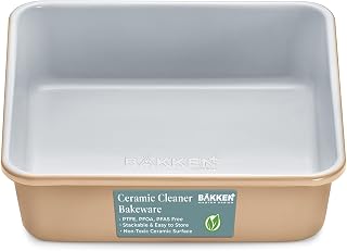 BAKKENMASTER Square Cake Pan - Aluminized Steel, Ceramic Non-Stick Coating, Non-Toxic, Ideal Size, Heavy-Duty, Elevate Your Baking with Durability and Style!