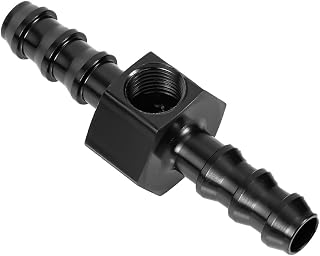 5/16 Barb Fuel Pressure Gauge Fitting Adapter, Premium Aluminum Inline Fuel Pressure Gauge Connectors 5/16 Fuel Pressure Sensor Gauge Port Adapter(Black)