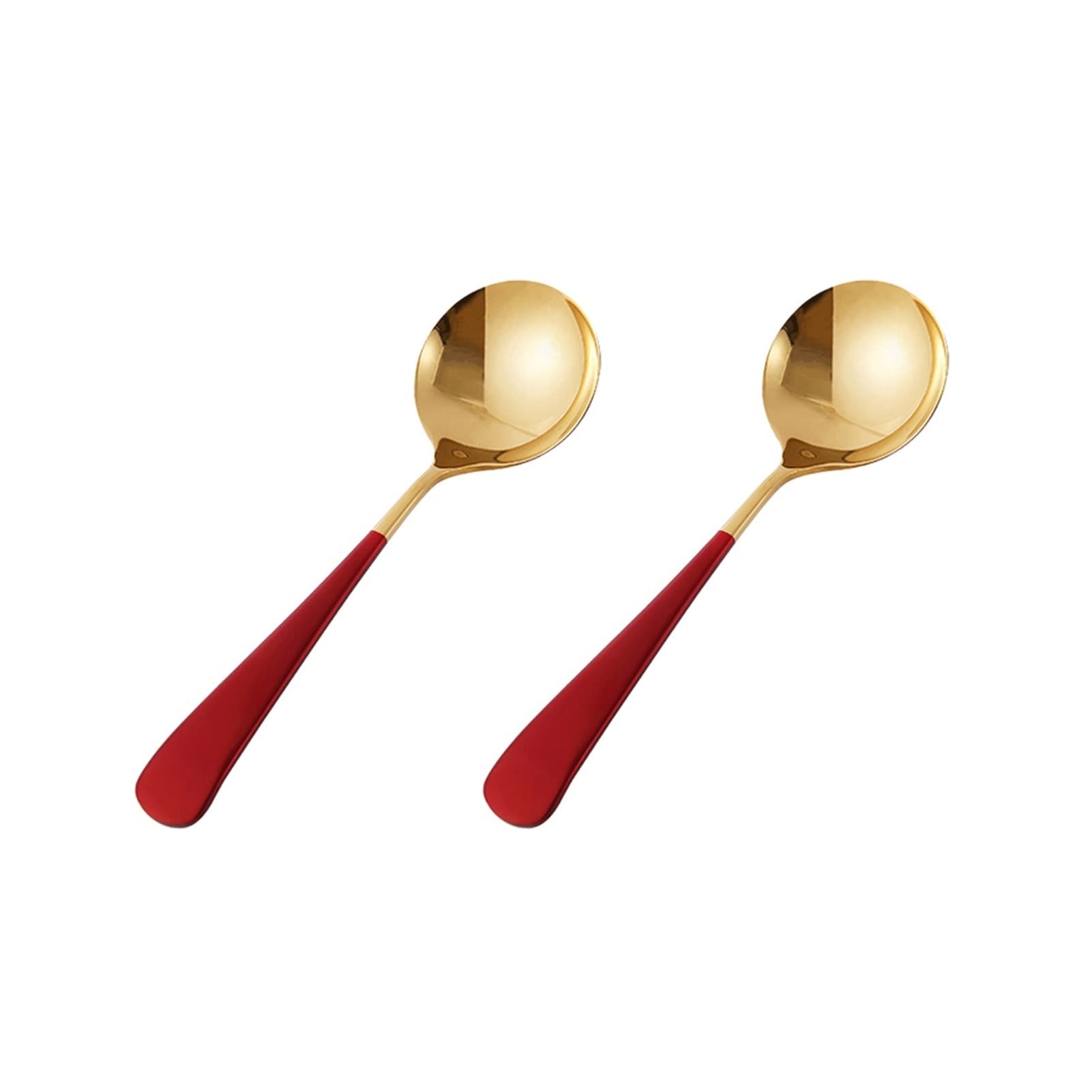 GIAYEU Coffee stirring spoon,Tablespoons 2 PCS Household Tableware Spoon Stainless Steel Round Head Spoon Creative Soup Spoon Dessert Spoon Coffee Spoon Stirring Spoon Serving Spoon(Red)
