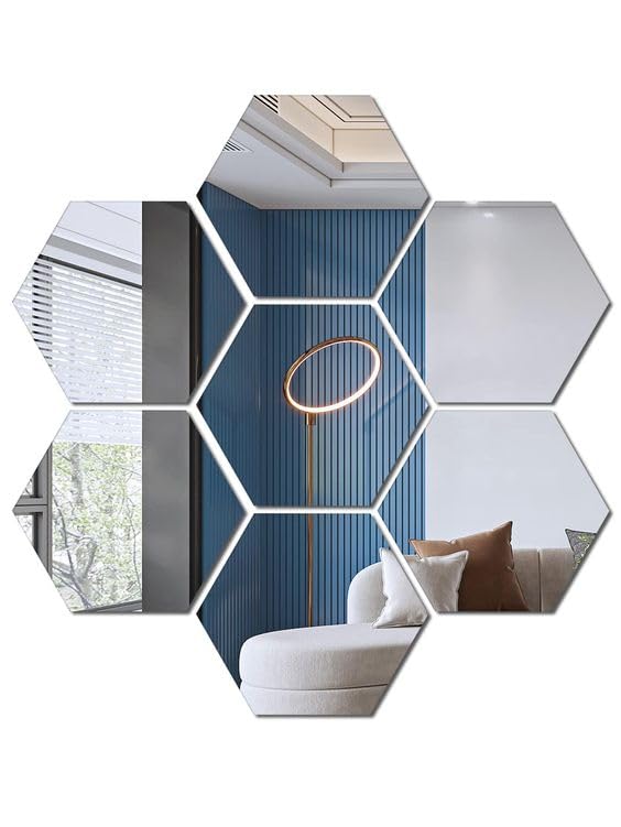 Buy Hexagon 7 Silver mirror stickers for wall, hexagon mirror wall