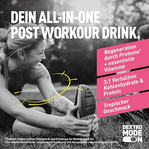 Dextro-Energy-Recovery-Drink-Dose-356g-Getraenkepulver-Tropical-Protein-Pulver-mit-Kohlenhydraten-Vitamine-und-Mineralstoffen-100-glutenfrei