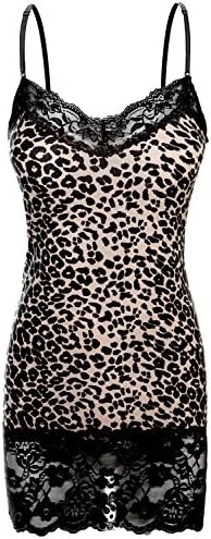 Bozzolo Women's Leopard Print Lace Trim Spaghetti Adjustable Strap Long Tank Cami Top
