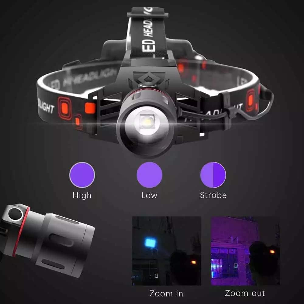 WESLITE Black Light Head Torch, UV Head Torch Rechargeable Purple Head