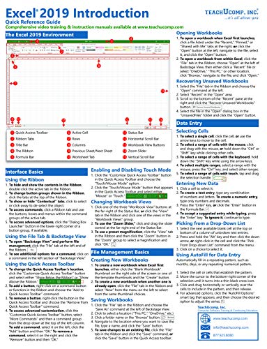 Microsoft Excel 2019 Introduction Quick Reference Training Guide (Cheat Sheet of Instructions, Tutorial, Tips & Shortcuts - Laminated Card)