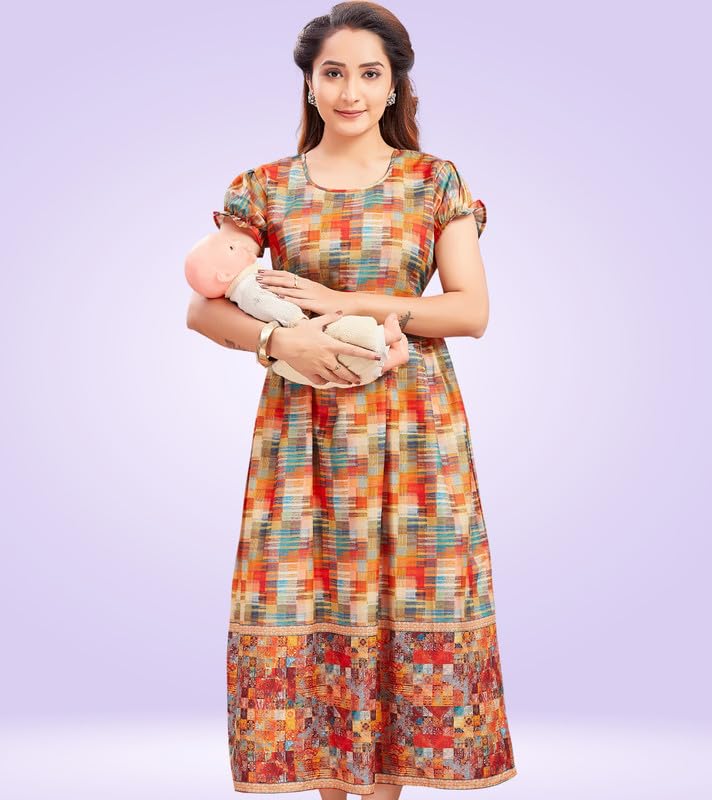 Image of RITIJYA Zipless Feeding Kurtis & Dresses for Women | Zipless Maternity Wear Gown Pregnancy Dress for Nursing Mothers | Viscose Rayon | Stylish & Comfortable | S to 4XL | Washable & Durable