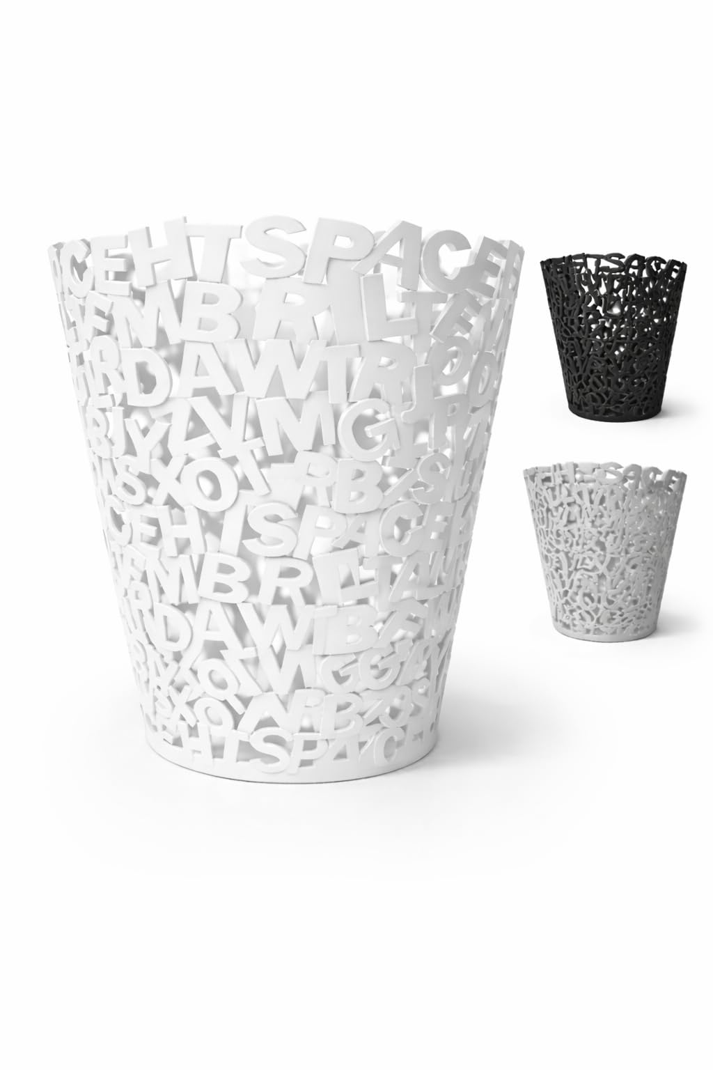8L Modern Alphabet Design Waste Bin, Decorative Plastic Trash Can, Lightweight & Durable, 24 x 27 cm, Stylish Office & Home Waste basket (WHITE)
