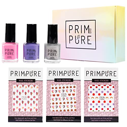 Nail Polish - Prim and Pure Nail Polish Brand, Natural Fruit and Veggie Nail Polish for Kids, Safest Formula for Kids, Completely Odorless and Quick to Dry (Pink, Purple, Teal)