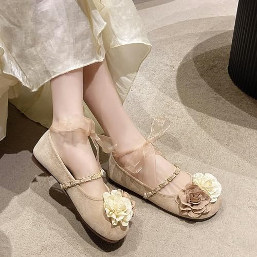 Mary Jane Shoes Women's Mary Jane Suede Slip-On Flat Rose Shoes4