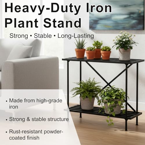 Image of Mighty Home 2-Tier Metal Plant Stand, Functional Balcony & Indoor Flower Pot Holder, Sturdy, Space-Saving Design, Rust-Resistant, Easy Assembly, Efficient Storage and Display