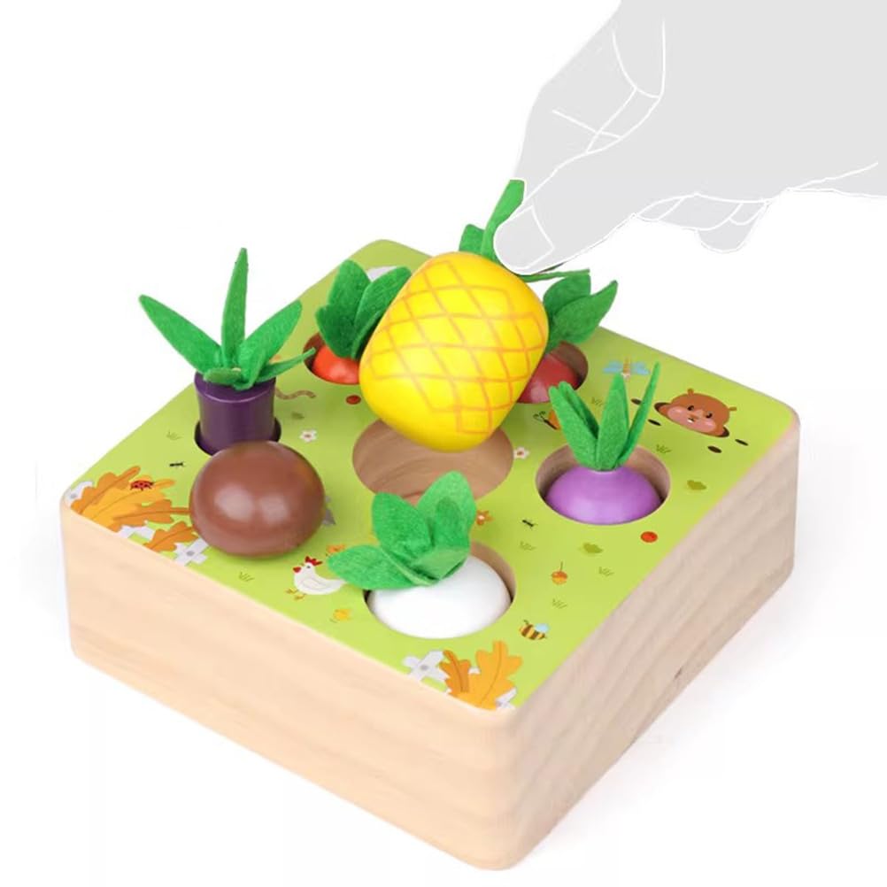 Juguete Montessori de Madera para Cosechar Verduras, Juguete Encastre de Zanahoria, Rábano y Piña