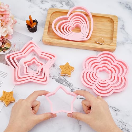 SUPERFINDINGS 18pcs 3 Style Plastic Cookie Cutters Polymer Clay Cutters Heart Clay Cutter Pink Star Flower Cookies Fondant Mouldss for DIY Biscuit Baking Tool - Image 3