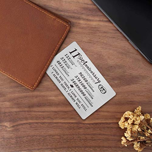 DEGASKEN 11th Anniversary Card Gifts for Him Her, 11 Year Wedding Anniversary Wallet Card Steel Gifts for Men Wife Husband4