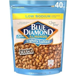 Blue Diamond Almonds Low Sodium Lightly Salted Snack Nuts, 40 Oz Resealable Bag (Pack of 1)