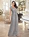 meilun GreyShort Sleeve Sequin Dress for Women Formal Evening Gowns Sparkly V Neck 1920s Long Dress for Wedding Guest,M