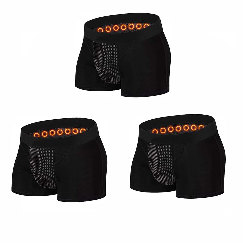 POCHY Men's Health Care Magnetic Therapy Energetic Boxer Brief Comfortable Protect Prostate Underwear 3-Packs Panties (Color : Black, Size : 4XL)