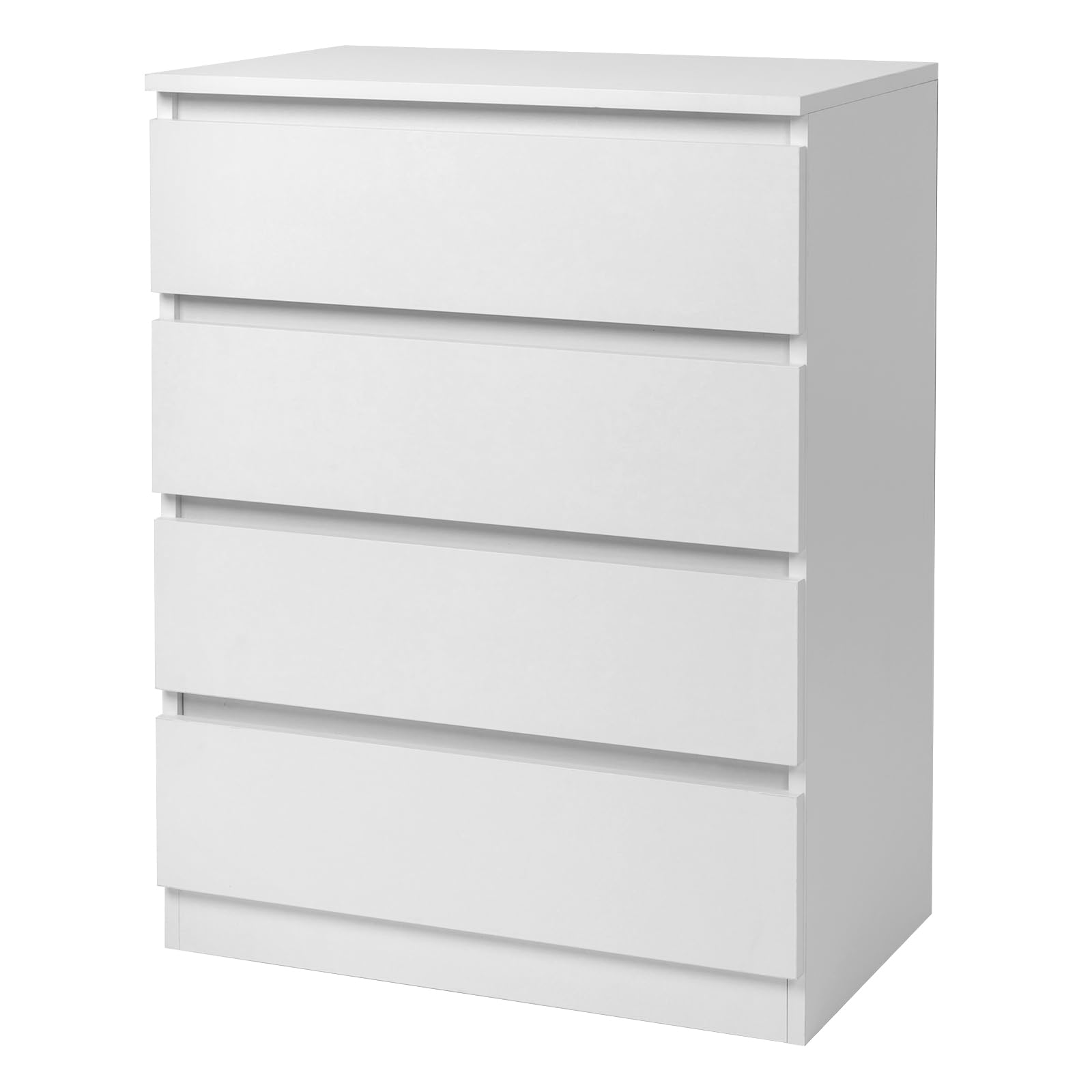 Bonnlo Kommode Weiß mit 4 Schubladen – Moderner, Stabiler Schubladenschrank, Sideboard, Nachttisch mit viel Stauraum aus P2-Holz, 60 x 38 x 78 cm, für Wohnzimmer, Schlafzimmer, Flur oder Büro