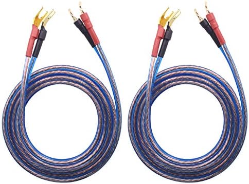 KK Cable YB-H 1pair Set(4 Spade Plug & 4 Pin Plug) HiFi OFC Speaker Wire, Spade Plug to Pin Type Plug. YB-H (3M(9.84ft))
