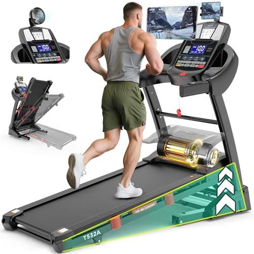 Image of Treadmill with 15% Auto Incline 400lbs Capacity, 5.1HP Folding Treadmill Running Machine for Home with Safety Handle, 0.6-10MPH, App Scene Simulation, 18 inch Wide Deck, Bonus Fan & Knee Support