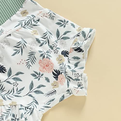 CIYCUIT Newborn Baby Girl Summer Clothes Ruffle Sleeveless Ribbed Top Bloomers Shorts Set4