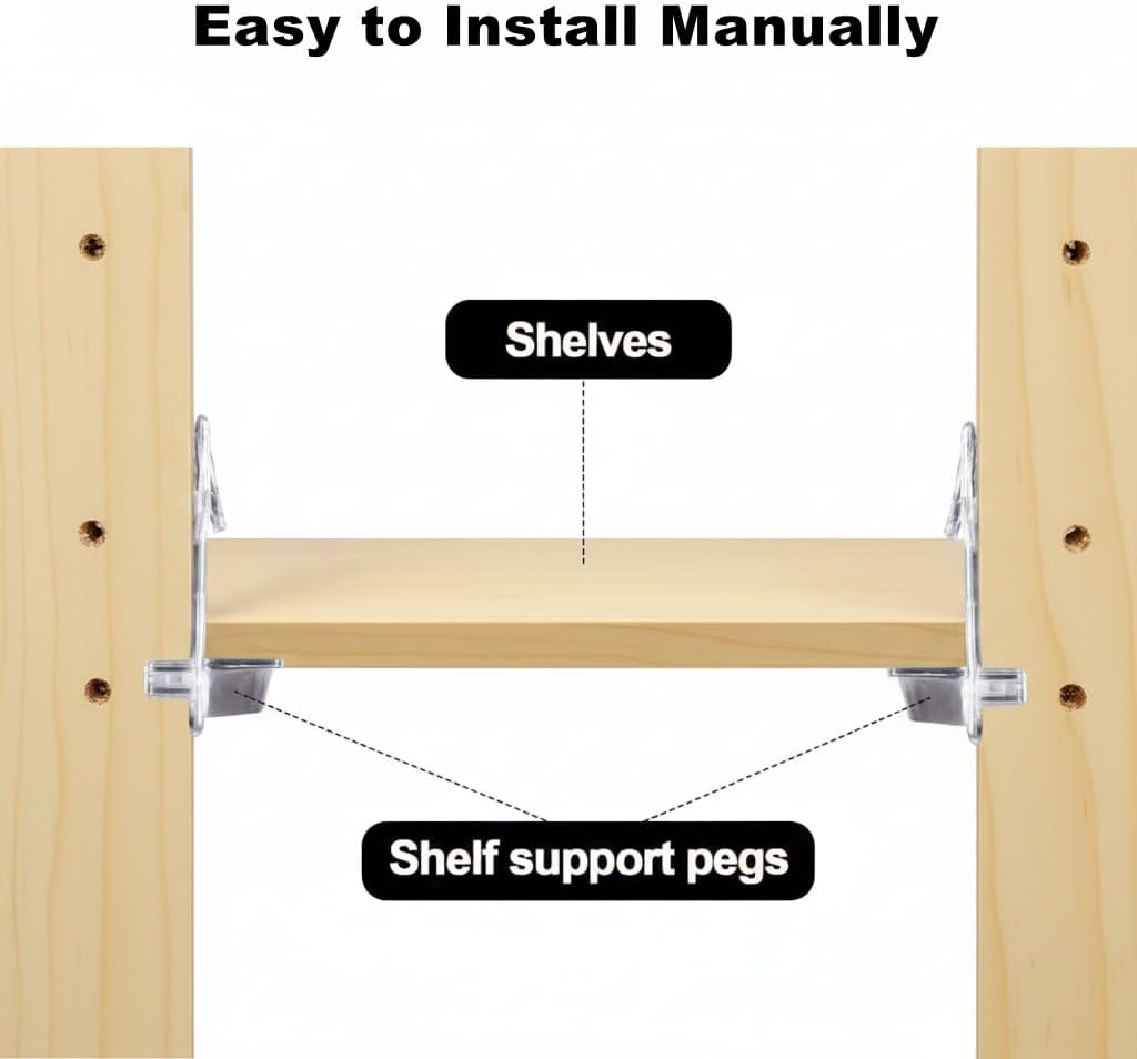 TEHAUX 30pcs Plastic Locking Shelf Pins, Self Locking Shelf Support Pegs, Clear Cabinet Bracket Clips for 1/4inch Diameter Hole and 25-32inch Kitchen Cabinet Furniture Book Shelves