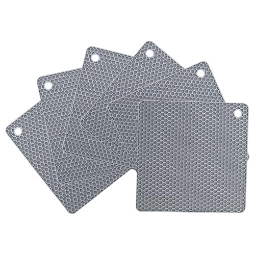 VERDANVERSE 6個シリコーン鍋敷き 方形耐熱パッド ハニカム滑り止めデザイン 食卓保護用テーブルマット キッチンカウンター用簡単洗浄コンパク