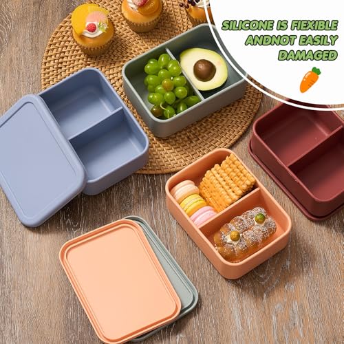 Image of Layhit 4 Pcs Silicone Bento Box for Adults, 27 oz Bento Lunch Container Reusable Food Container for Women Men, Leak Proof Microwave Dishwasher Freezer Safe (2 Compartments,Dark Colors)