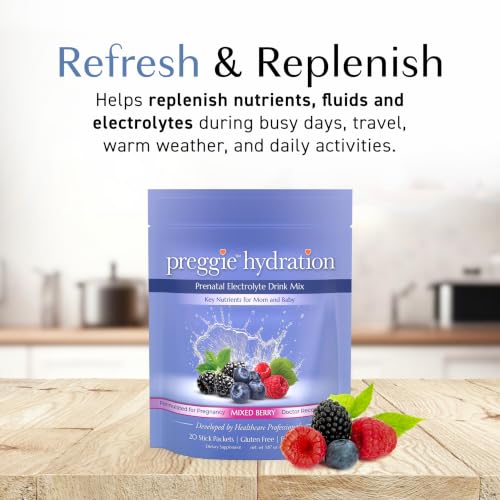 Image of Three Lollies Preggie Hydration Packets for Pregnant Women, Electrolyte Drink Mix with Vitamin B6, Pregnancy Hydration Powder for Moms-to-Be, Mixed Berry Flavor, 20 Single-Serve Packets