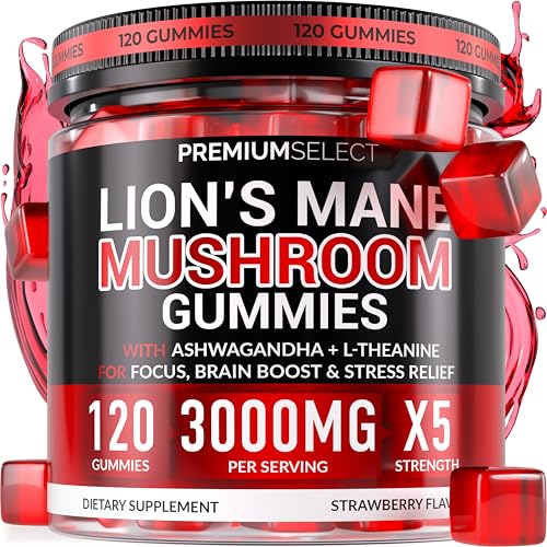 Lions Mane Gummies Sugar Free 120 Gummies for Clarity & Brain Nutrition Support - Lions Mane Mushroom 3000mg with Ashwagandha & L-Theanine Brain & Mood Supplement Focus Memory Calm