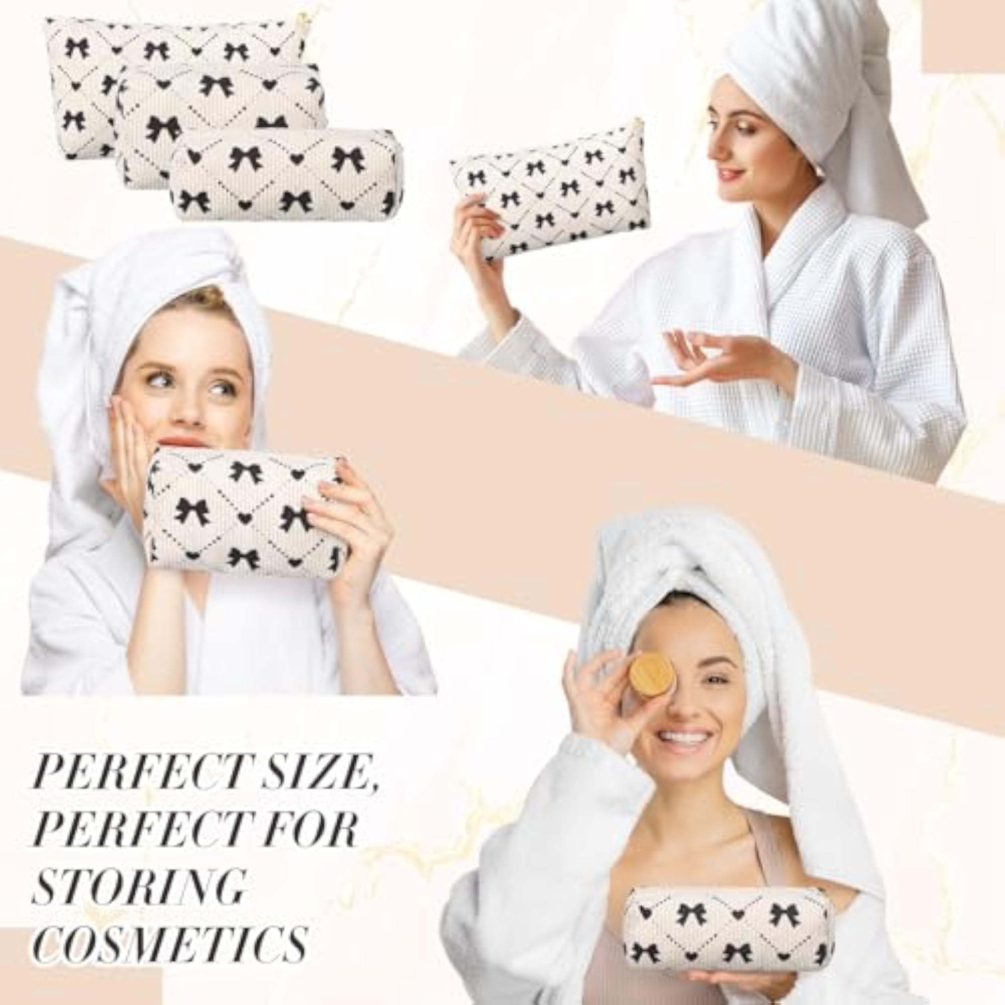 3 Pcs Corduroy Bow Coquette Makeup Bags Set