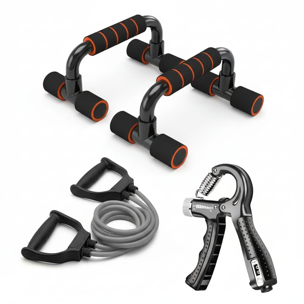 Grow Step Fitness Combo Set, Push-Up Bars with Hand Gripper and Resistance Band, Home Workout Equipment (Multicolour)-picture-29