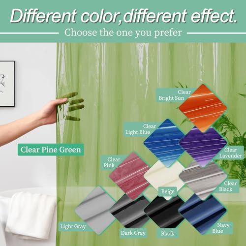 Image of Mrs Awesome Clear Green Shower Curtain Liner with 3 Magnets, 72x72 Premium Flexible Sturdy Plastic Shower Curtain for Bathroom Waterproof, Clear Green
