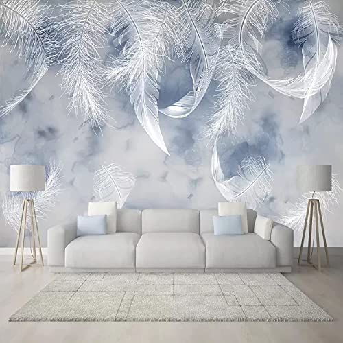 Fototapeten Gemälde 3D Blauer Marmor Wall Mural, Weiße Feder Wandtapete,...