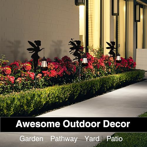 XYRIS Fairy Garden Accessories Lawn Ornaments 1 Pair - Solar Fairy Lights Outdoor Decorations, Metal Garden Stakes Decorative Figurines for Yard Decor, Patio (Type B Warm Lighting)