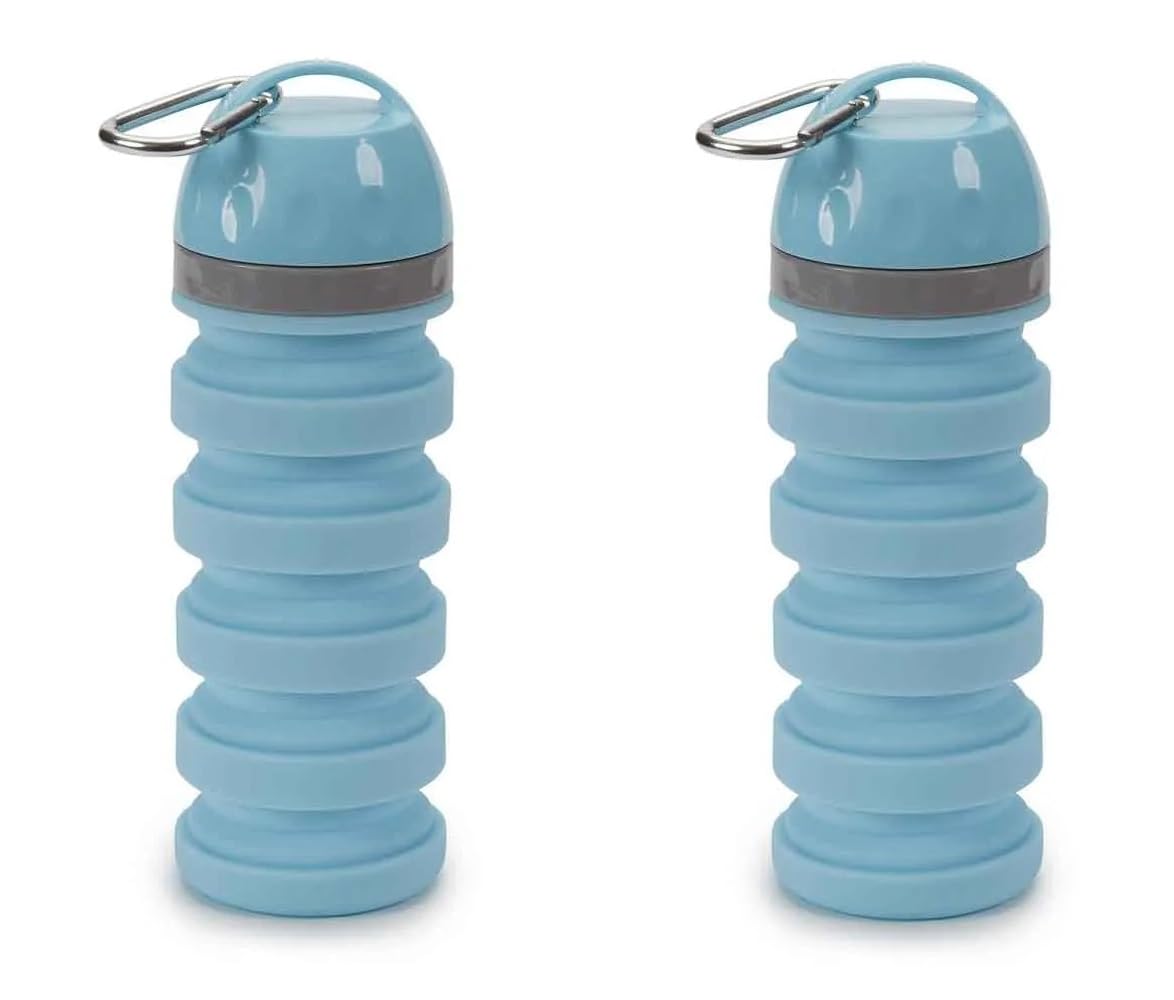 20 ounce Collapsible Water Bottles for People and Pets Flexible Accordion Style Choose Quantity (Blue, 2 Water Bottles)