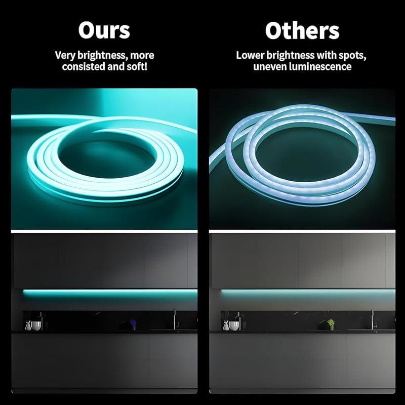 Image of 16.4 Feet LED Neon Strip Light | 12V Adapter, Waterproof IP65, Silicone Flexible Rope Light for Home Wall Decor & Gaming Room| Led Strip Lights | Neon Lights 5 Meter | (ICE Blue)